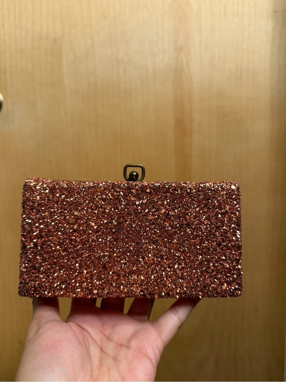 J.Crew Rose Gold Glitter Evening Clutch - Wedding Guest Glam